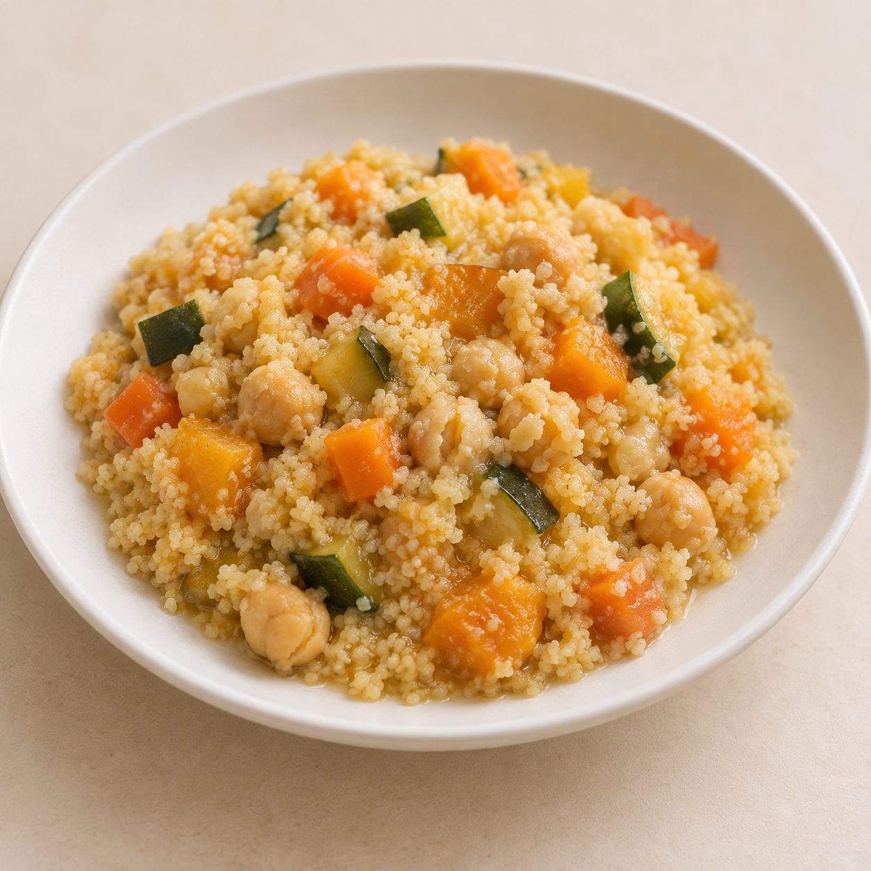 Cuscús tierno con verduras y garbanzos